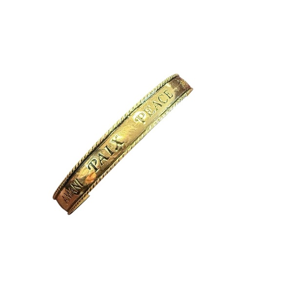 Avon Goldtone “Let There Be Peace”  Bangle size large NIB 1992 - Picture 1 of 9